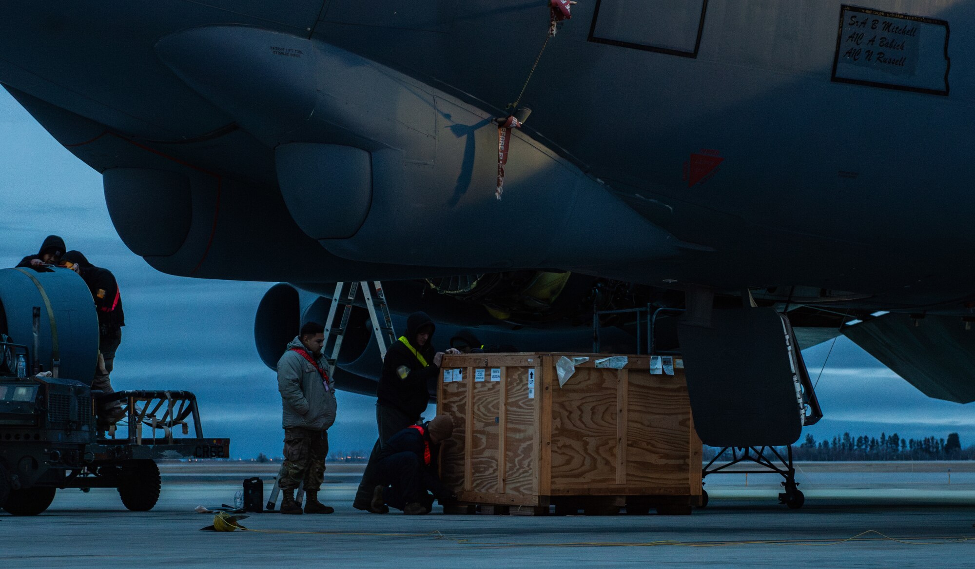 Airmen assigned to the 2nd and 5th Maintenance Groups work together to keep maintenance operations running smoothly during Exercise Prairie Vigilance/Bayou Vigilance 24-3 at Minot Air Force Base, North Dakota, April 7, 2024. These exercises ensure the always-ready, global strike capability and enable crews to maintain a high state of readiness and proficiency. (U.S. Air Force photo by Airman 1st Class Alyssa Bankston)
