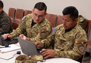 Salvadoran servicemembers participate in a cyberspace defense exercise as part of CENTAM GUARDIAN 24 at Soto Cano Air Base, Honduras 2-11 April, 2024.