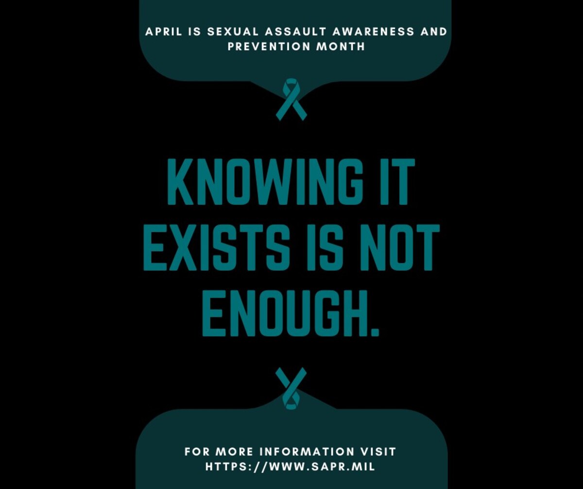 April is Sexual Assault Awareness and Prevention month (SAAPM), a time dedicated to raising awareness and promoting prevention of sexual assault within the military community. During this month, military personnel and their families come together to educate, support, and empower each other in the fight against sexual assault in and out of the work environment. (U.S. Air Force graphic by Airman 1st Class Kylee Tyus)