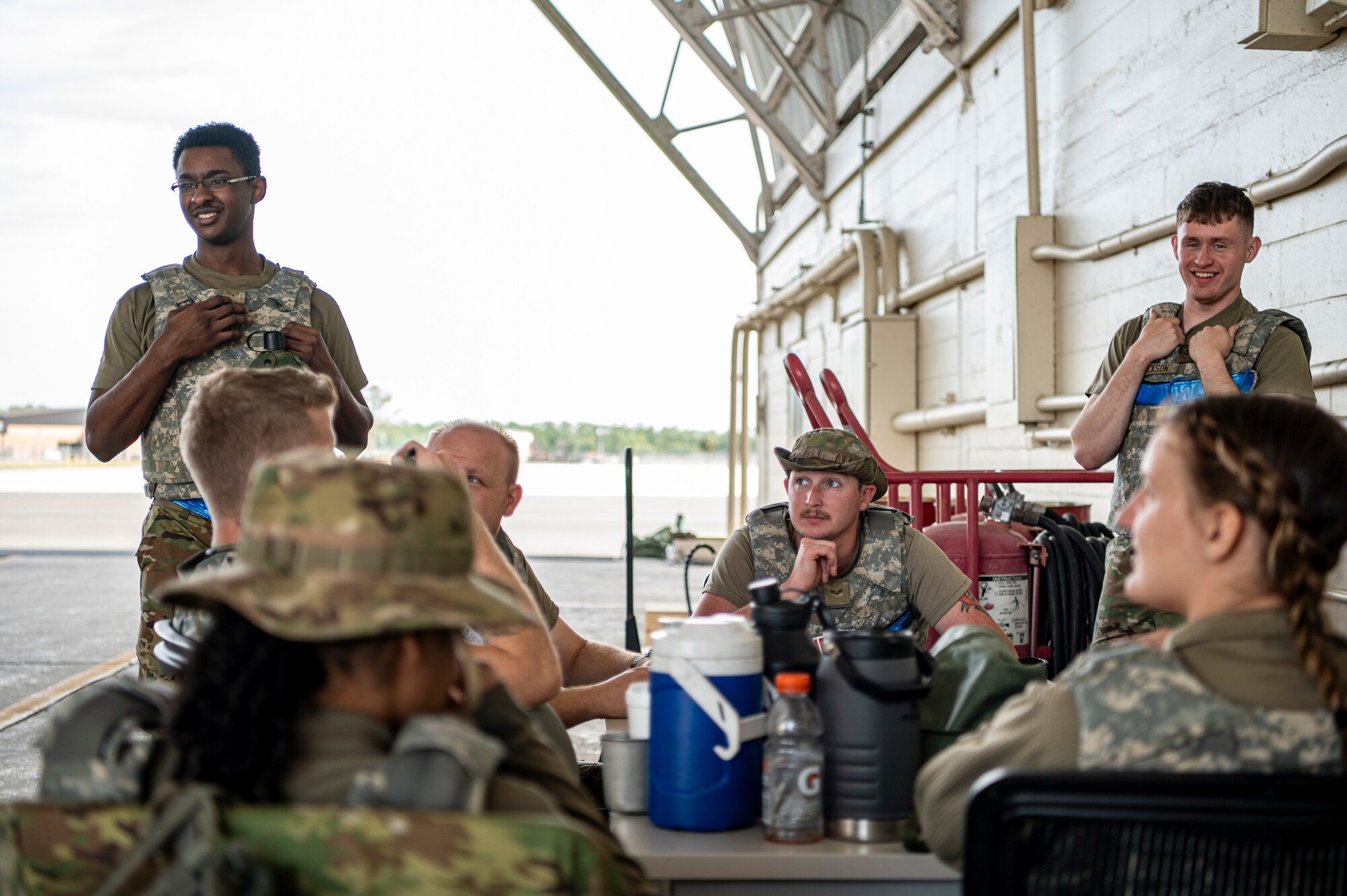 U.S. Air Force Airmen assigned to the 74th Fighter Generation Squadron rest during Exercise Ready Tiger 24-1 at Avon Park Air Force Range, Florida, April 10, 2024. Relaxing in downtime allows Airmen to build resiliency and enhance their performance when faced with the intense demands of exercises Ready Tiger 24-1 is a readiness exercise demonstrating the 23rd Wing’s ability to plan, prepare and execute operations and maintenance to project air power in contested and dispersed locations, defending the United States’ interests and allies. (U.S. Air Force photo by Airman 1st Class Leonid Soubbotine)