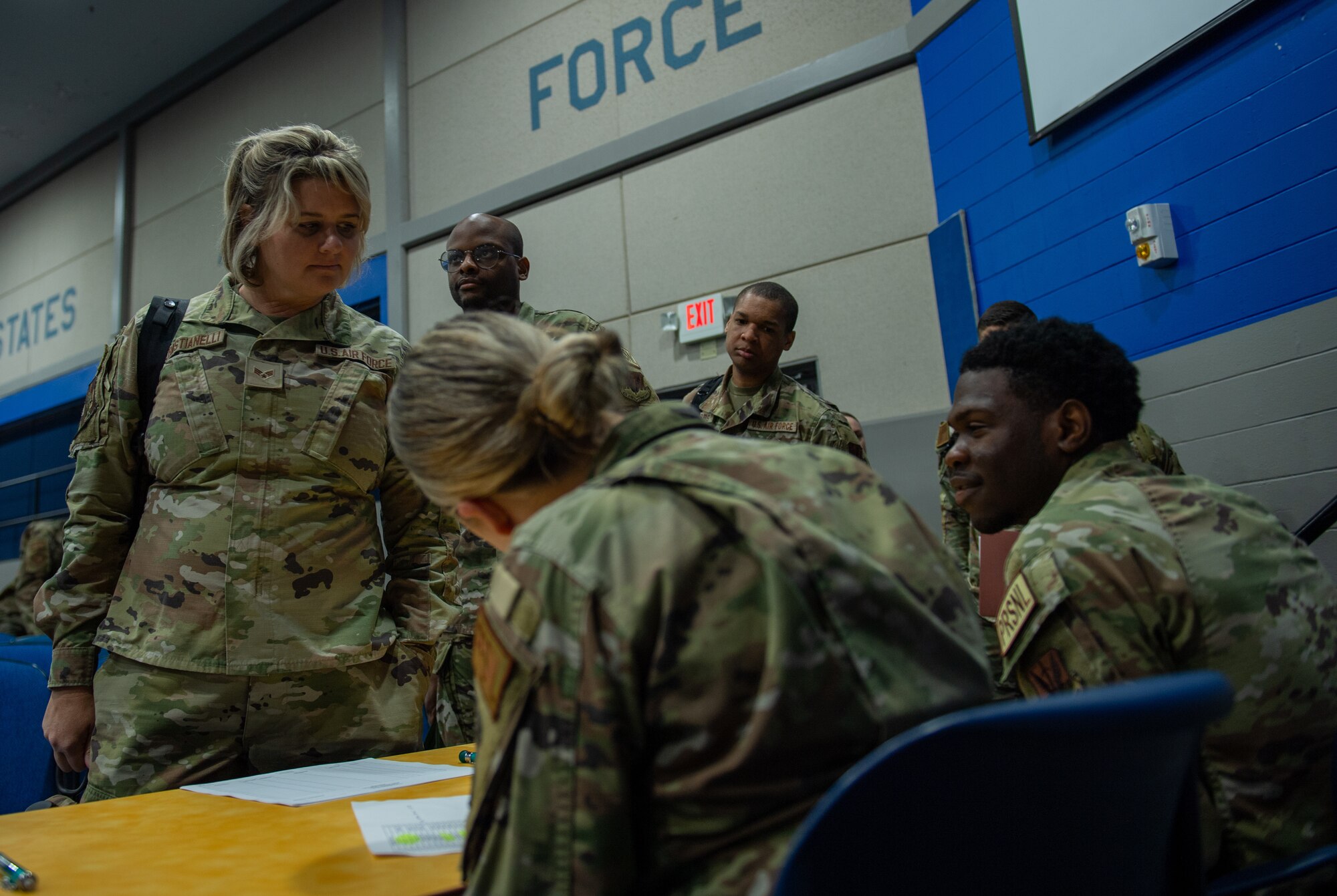 U.S. Air Force Senior Airman Courtney Sebastianelli, 23rd Wing Public Affairs journeyman, outprocesses in preparation for Exercise Ready Tiger 24-1 at Moody Air Force Base, Georgia, April 8, 2024. This exercise will help prepare Airmen for Exercise Agile Flag, an Air Force Force Generation certifying exercise, later this year. (U.S. Air Force photo by Airman Cade Ellis)