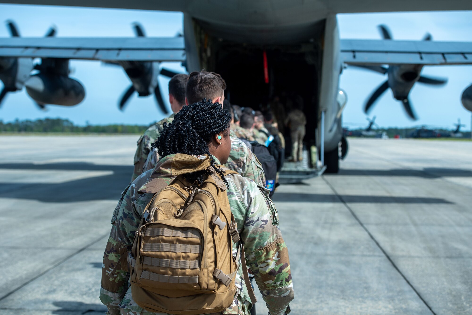 U.S. Air Force Airmen assigned to the 23rd Wing load an HC-130J Combat King II in preparation for Exercise Ready Tiger 24-1 at Moody Air Force Base, Georgia, April 8, 2024. During the exercise, 23rd Wing inspectors will assess Airmen’s proficiency in employing decentralized command and control concepts to execute air tasking orders in austere locations with limited communication capabilities. (U.S. Air Force photo by Airman Cade Ellis)