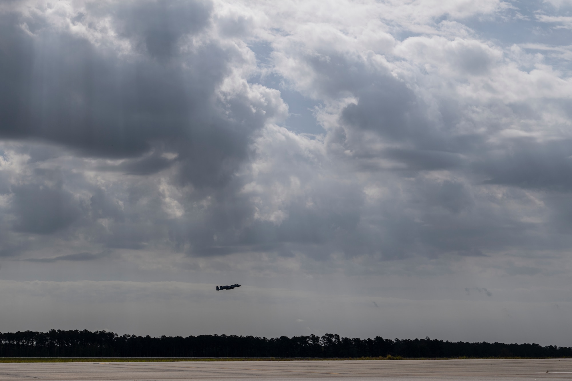 A U.S. Air Force A-10C Thunderbolt II pilot assigned to the 74th Fighter Squadron takes off during Exercise Ready Tiger 24-1 at Moody Air Force Base, Georgia, April 10, 2024. The Thunderbolt II's 30mm GAU-8/A Gatling gun can fire 3,900 rounds a minute and can defeat an array of ground targets to include tanks. The Ready Tiger 24-1 exercise evaluators will assess the 23rd Wing's proficiency in employing decentralized command and control to fulfill air tasking orders across geographically dispersed areas amid communication challenges. (U.S. Air Force photo by Senior Airman Deanna Muir)