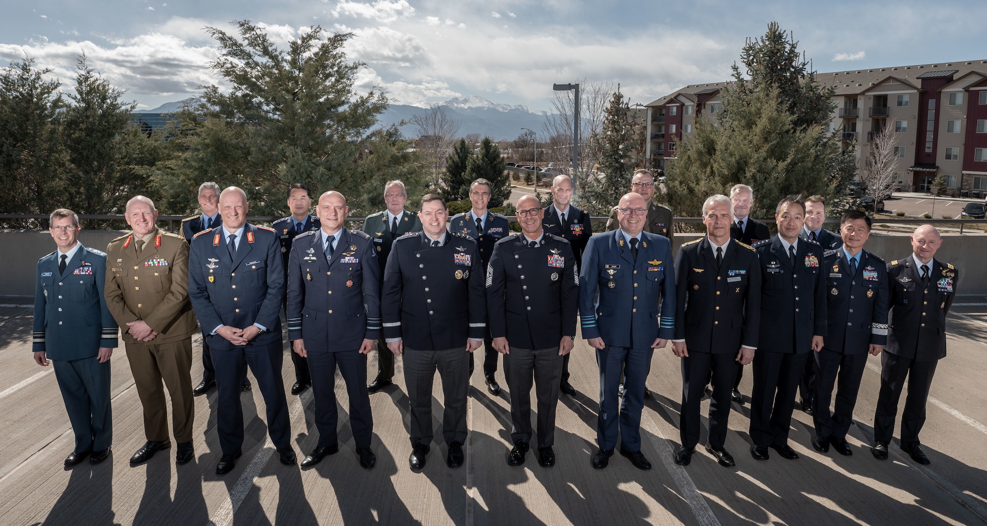 Chief of Space Operations Gen. Chance Saltzman and Chief Master Sgt. of the Space Force John Bentivegna meet with international senior space leaders during the annual Space Chiefs Forum, April 11, 2024 in Colorado Springs, Colo. Countries in attendance included Australia, Belgium, Canada, Denmark, Finland, France, Germany, Italy, Japan, the Netherlands, New Zealand, Norway, Poland, Republic of Korea, Spain, Sweden and the United Kingdom. (U.S. Space Force photo by Dave Grim)