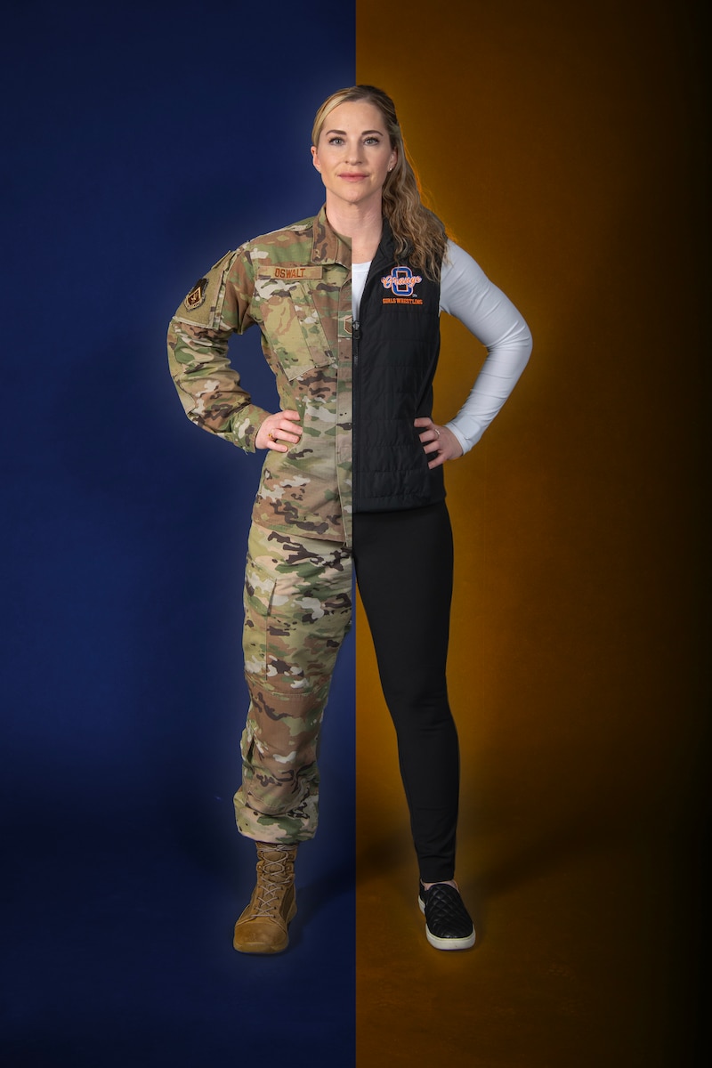 Master Sgt. Vanessa Oswalt poses for a photoshoot to highlight her service in the Ohio Air National Guard.