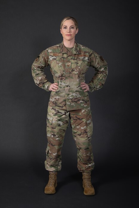 Master Sgt. Vanessa Oswalt poses for a photoshoot to highlight her service, in the Ohio Air National Guard.