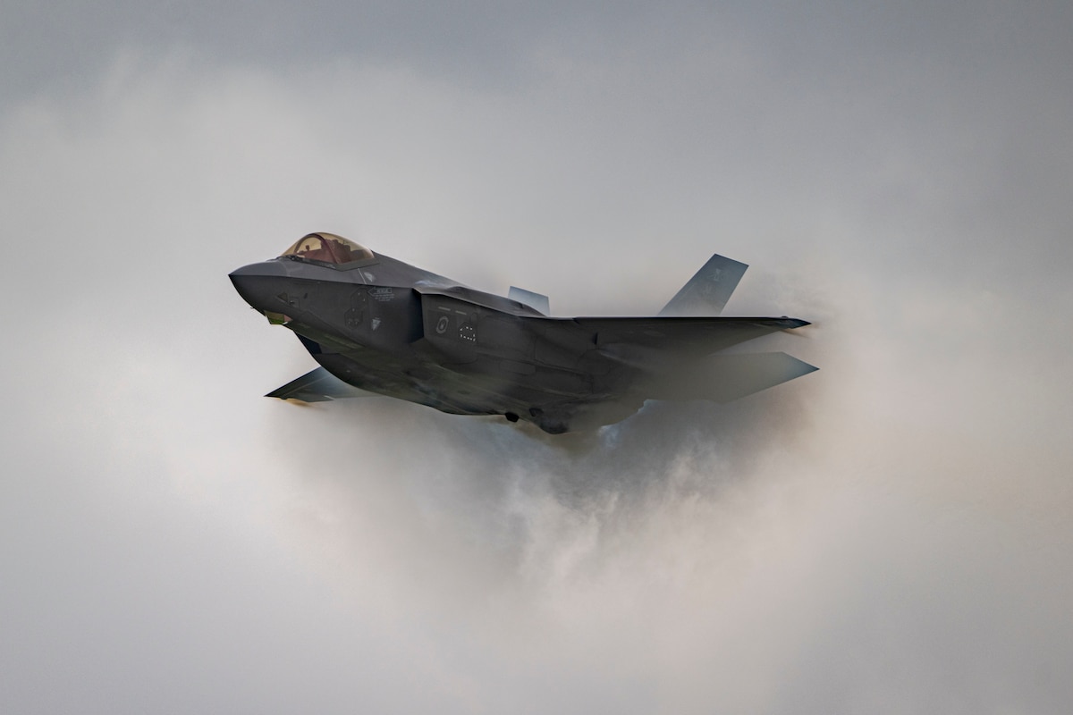 An F-35A Lightning II assigned to the F-35A Lightning II Demonstration Team performs at the Great Texas Air Show over Joint Base San Antonio-Randolph, Texas, April 6, 2024. The F-35A is an agile, versatile, high-performance, 9-G capable multirole fighter that combines stealth, sensor fusion and unprecedented situational awareness. (U.S. Air Force photo by Senior Airman Zachary Rufus)