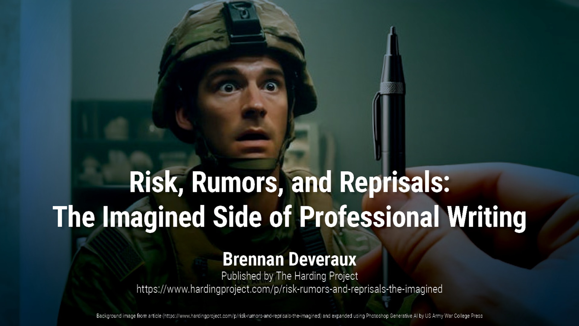 Risk, Rumors, and Reprisals: The Imagined Side of Professional Writing
https://www.hardingproject.com/p/risk-rumors-and-reprisals-the-imagined