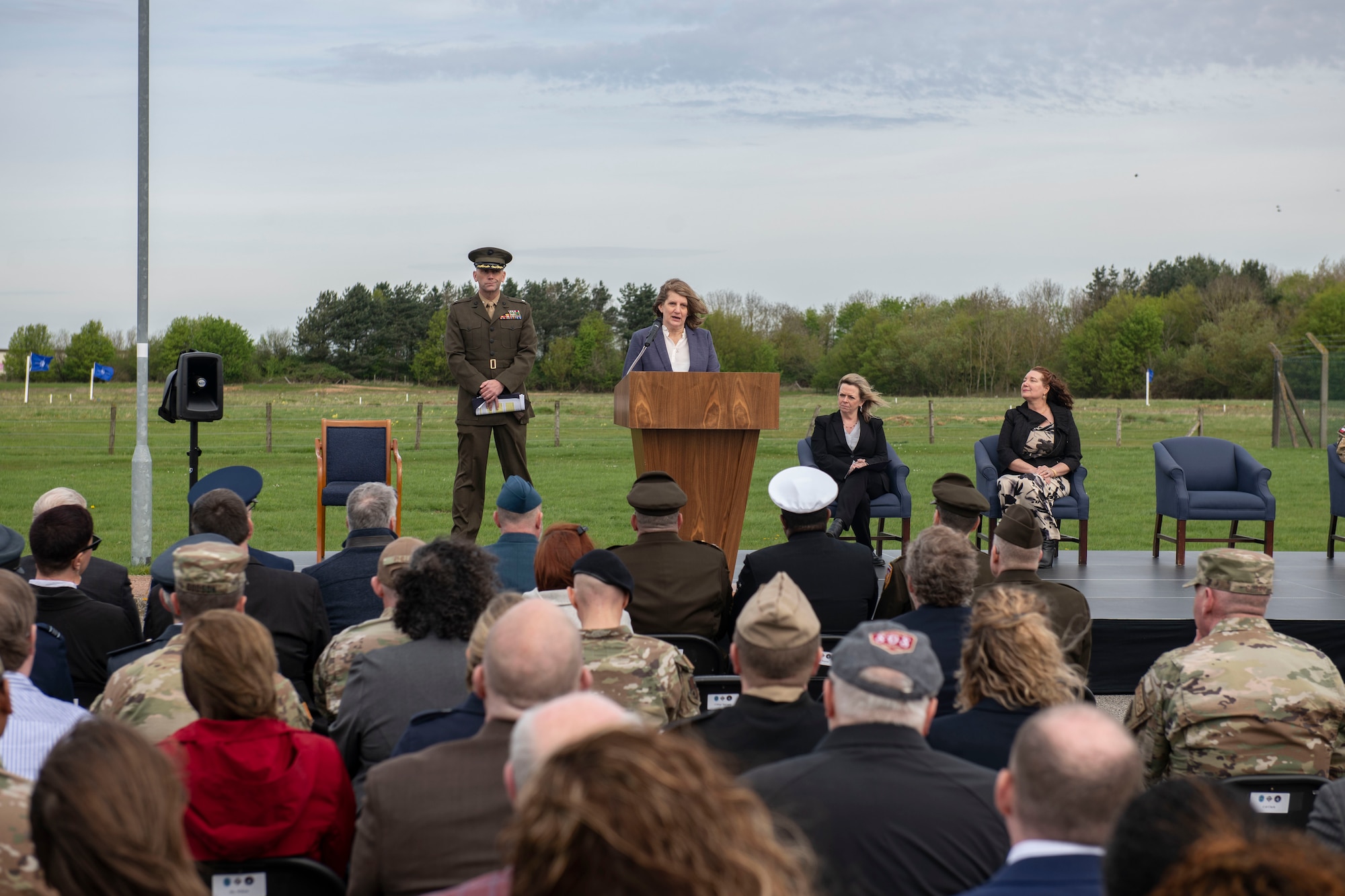 Laura Jenkins, United States Africa Command deputy director of Intelligence, speaks at the Joint Intelligence Analysis Complex groundbreaking ceremony at RAF Molesworth