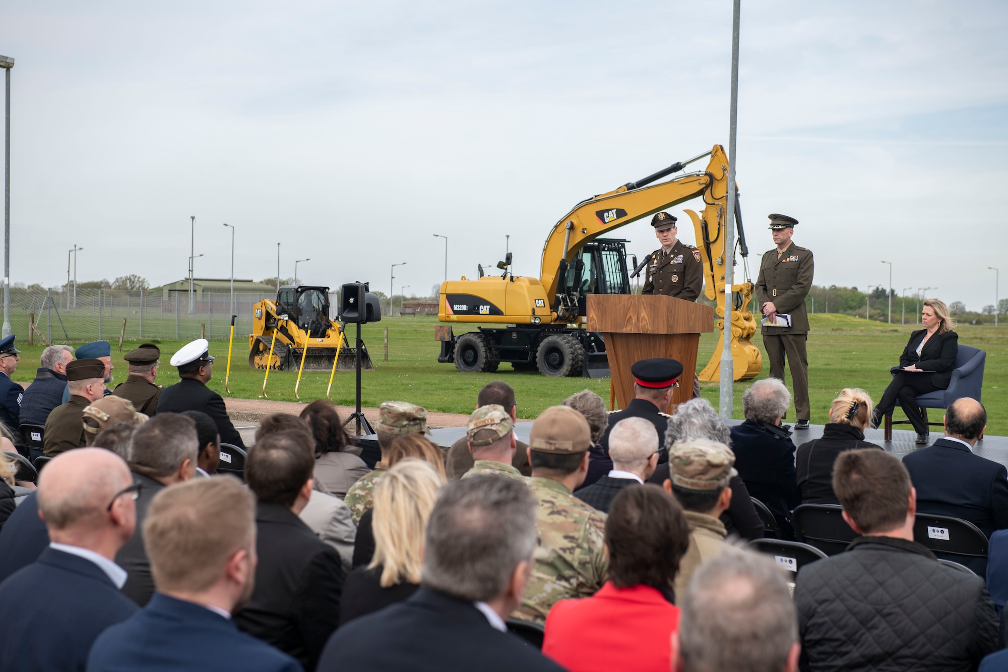 Col. Steven Lacy, U.S. European Command Joint Intelligence Operations Center Europe Analytic Center commander, speaks at the Joint Intelligence Analysis Complex groundbreaking ceremony at RAF Molesworth