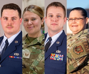 Four photos of men and women in various U.S. Air Force uniforms.