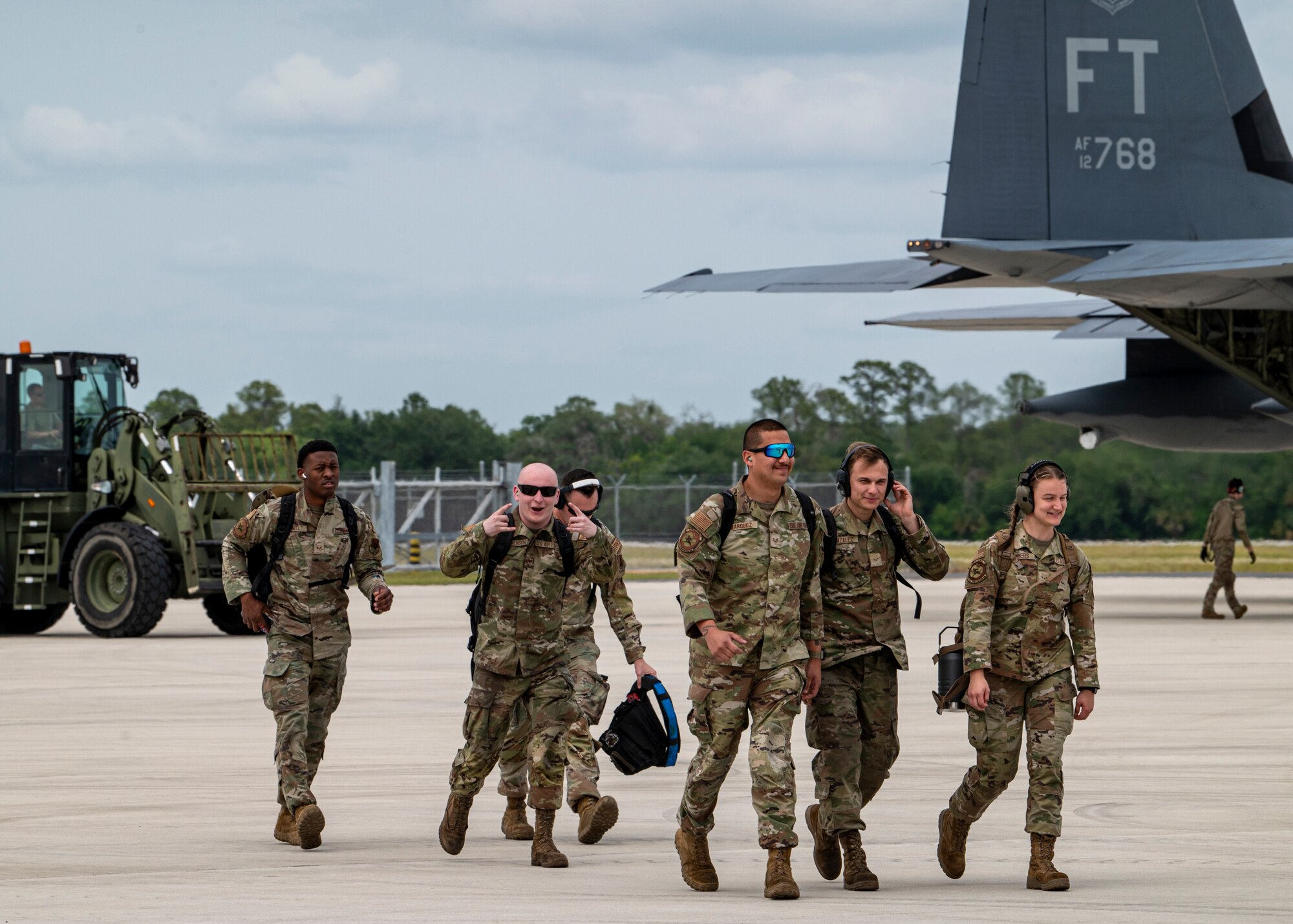 U.S. Air Force Airmen assigned to the 23rd Wing arrive at Avon Park Air Force Range, Florida, April 9, 2024. Due to its remote location and limited facilities, Avon Park AFR is frequently used to simulate austere locations during Agile Combat Employment training.  (U.S. Air Force photo by Airman 1st Class Leonid Soubbotine)