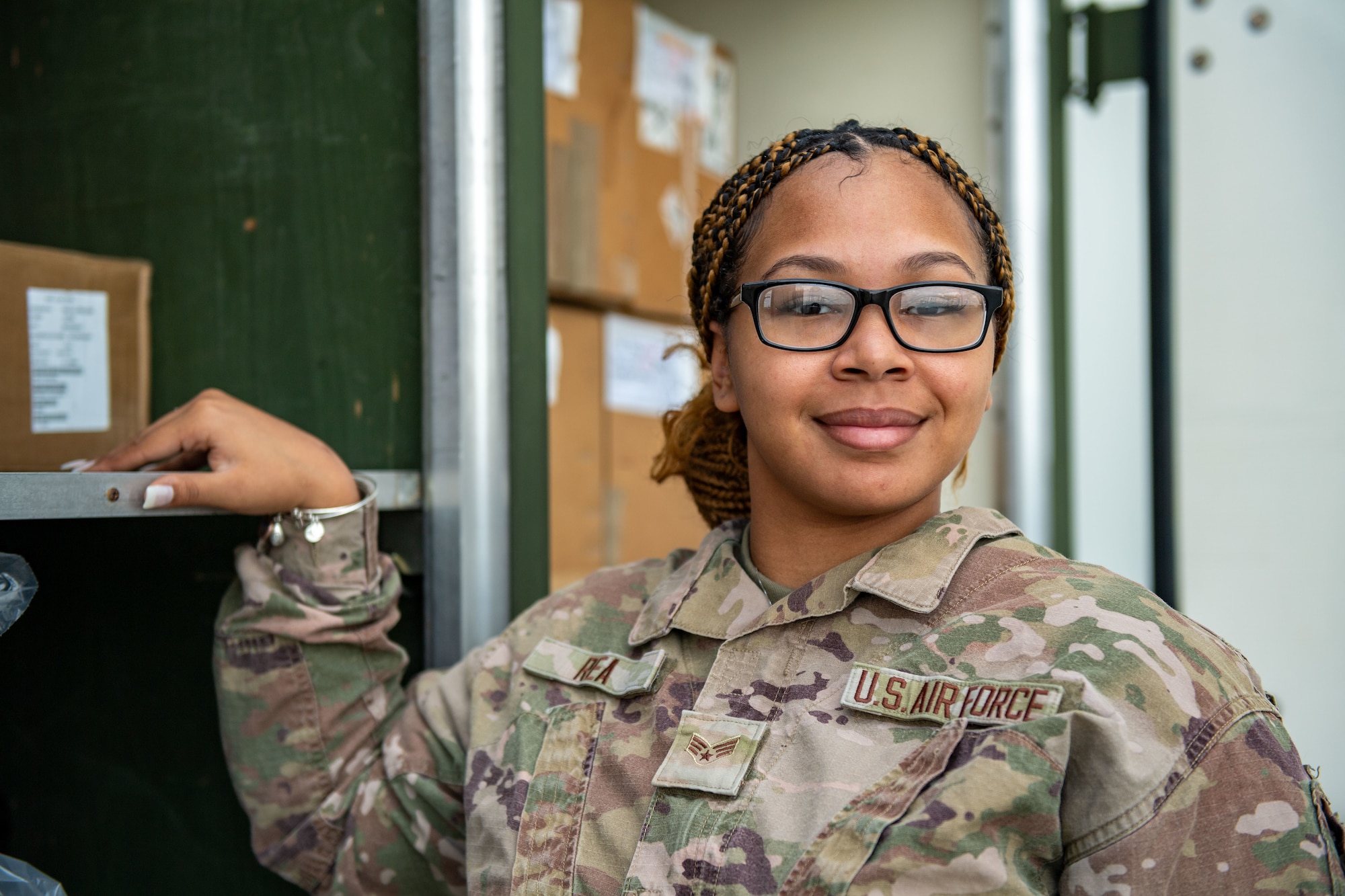 U.S. Air Force Senior Airman Syana Rea, 23rd Logistics Readiness Squadron decentralized material support journeyman, poses for a photo during Exercise Ready Tiger 24-1 at Savannah Air National Guard Base, Georgia, April 9, 2024. Ready Tiger 24-1 is a readiness exercise demonstrating the 23rd Wing’s ability to plan, prepare and execute operations and maintenance to project air power in contested and dispersed locations, defending the United States’ interests and allies. (U.S. Air Force photo by Senior Airman Courtney Sebastianelli)