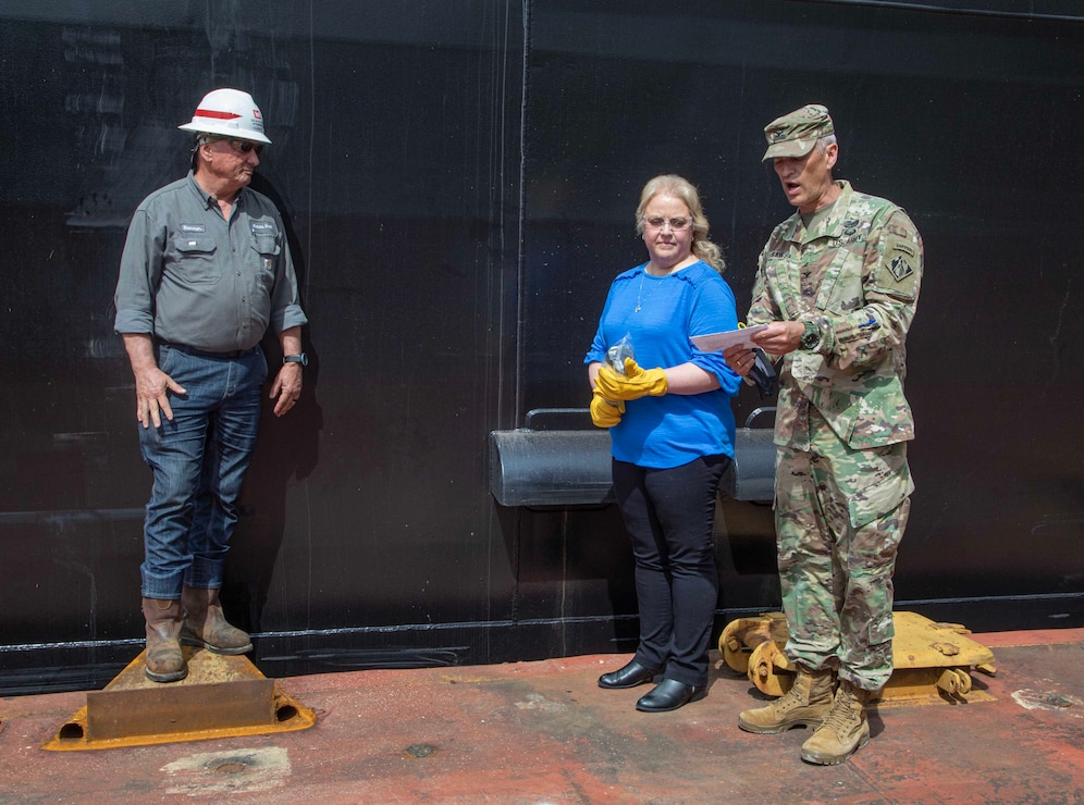 The  U.S. Army Corps of Engineers, Memphis District, christened its new dry dock during a ceremony held at Ensley Engineer Yard, April 2, 2024.

The dry dock was named after Billy Manley, who worked as the yards and docks chief for the district until his passing in 2020. 

More than 80 people attended the christening, including several members of Manley's family, his friends, and district employees. In keeping with USACE tradition, Manley's wife, Teresa Manley, conducted the act of christening and District Commander Col. Brian Sawser directed it to service to the current chief of yards and docks, Dennis Lewis.

The Dry Dock Manley was constructed at Conrad Shipyard in Morgan City, Louisiana, before arriving at Ensley Engineer Yard on December 15, 2023. It is 168 feet long, has a 77-foot beam, a draft of 4.5 feet, and a lifting capacity of 1000 tons.