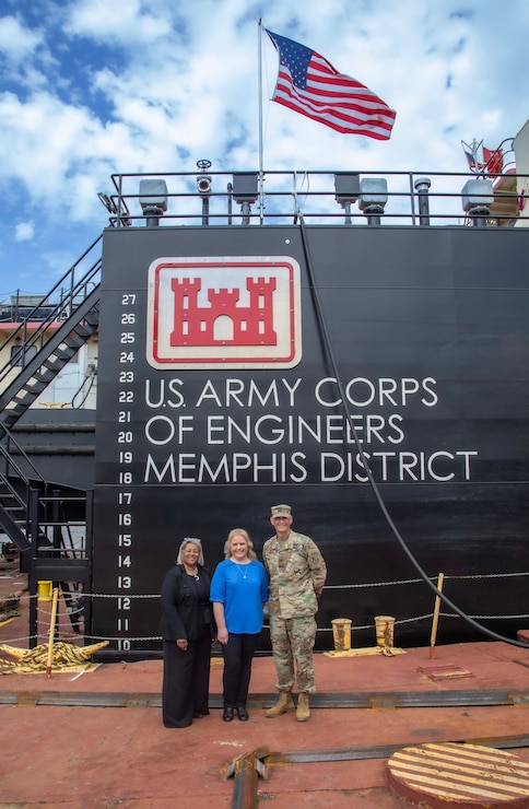 The  U.S. Army Corps of Engineers, Memphis District, christened its new dry dock during a ceremony held at Ensley Engineer Yard, April 2, 2024.

The dry dock was named after Billy Manley, who worked as the yards and docks chief for the district until his passing in 2020. 

More than 80 people attended the christening, including several members of Manley's family, his friends, and district employees. In keeping with USACE tradition, Manley's wife, Teresa Manley, conducted the act of christening and District Commander Col. Brian Sawser directed it to service to the current chief of yards and docks, Dennis Lewis.

The Dry Dock Manley was constructed at Conrad Shipyard in Morgan City, Louisiana, before arriving at Ensley Engineer Yard on December 15, 2023. It is 168 feet long, has a 77-foot beam, a draft of 4.5 feet, and a lifting capacity of 1000 tons.