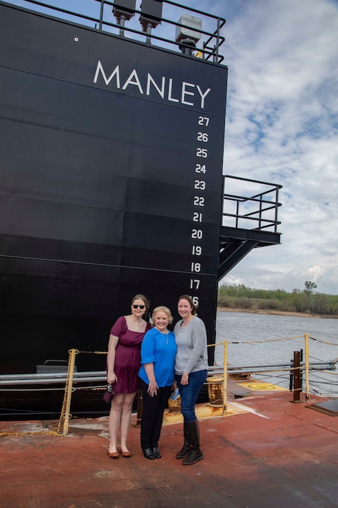 The  U.S. Army Corps of Engineers, Memphis District, christened its new dry dock during a ceremony held at Ensley Engineer Yard, April 2, 2024.

The dry dock was named after Billy Manley, who worked as the yards and docks chief for the district until his passing in 2020. 

More than 80 people attended the christening, including several members of Manley's family, his friends, and district employees. In keeping with USACE tradition, Manley's wife, Teresa Manley, conducted the act of christening and District Commander Col. Brian Sawser directed it to service to the current chief of yards and docks, Dennis Lewis.

The Dry Dock Manley was constructed at Conrad Shipyard in Morgan City, Louisiana, before arriving at Ensley Engineer Yard on December 15, 2023. It is 168 feet long, has a 77-foot beam, a draft of 4.5 feet, and a lifting capacity of 1000 tons.