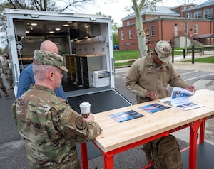 Air Mobility Command demoed the Aircraft Battle Damage Repair (ABDR) Mobile Work Centers program, also known as “War Wagons,” at Scott Air Force Base, April 11, 2024. The War Wagons are equipped with short power systems, tools, generators, heating, ventilation, and air conditioning, and storage, making them self-sufficient in most environments, expanding AMC’s capabilities in the Pacific and around the globe.