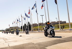 Motorcycles drive out the base gate