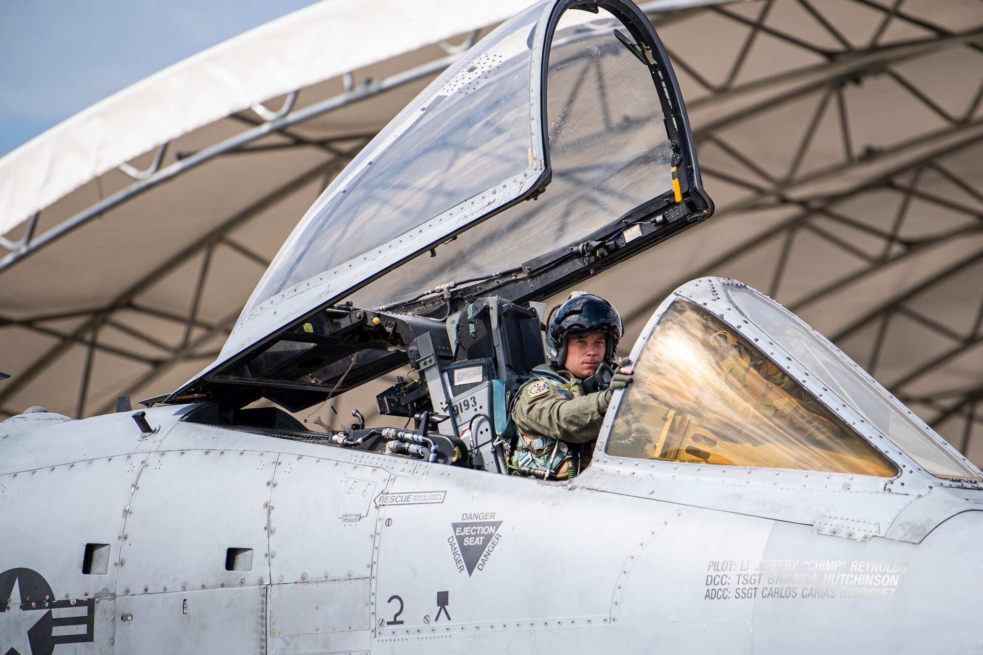 U.S. Air Force Maj. Tyler Ribar, 74th Fighter Squadron A-10C Thunderbolt II pilot prepares for take-off during Exercise Ready Tiger 24-1 at Moody Air Force Base, Georgia, April 9, 2024. The 23rd Fighter Group directs the flying and maintenance operations for the U.S. Air Force’s largest A-10C fighter group, consisting of two combat-ready A-10C squadrons and an operations support squadron. The group ensures overall combat training and readiness for over 90 pilots and 180 support personnel. Built upon Air Combat Command's directive to assert air power in contested environments, Exercise Ready Tiger 24-1 aims to test and enhance the 23rd Wing’s proficiency in executing Lead Wing and Expeditionary Air Base concepts through Agile Combat Employment and command and control operations. (U.S. Air Force photo by 2nd Lt. Benjamin Williams)