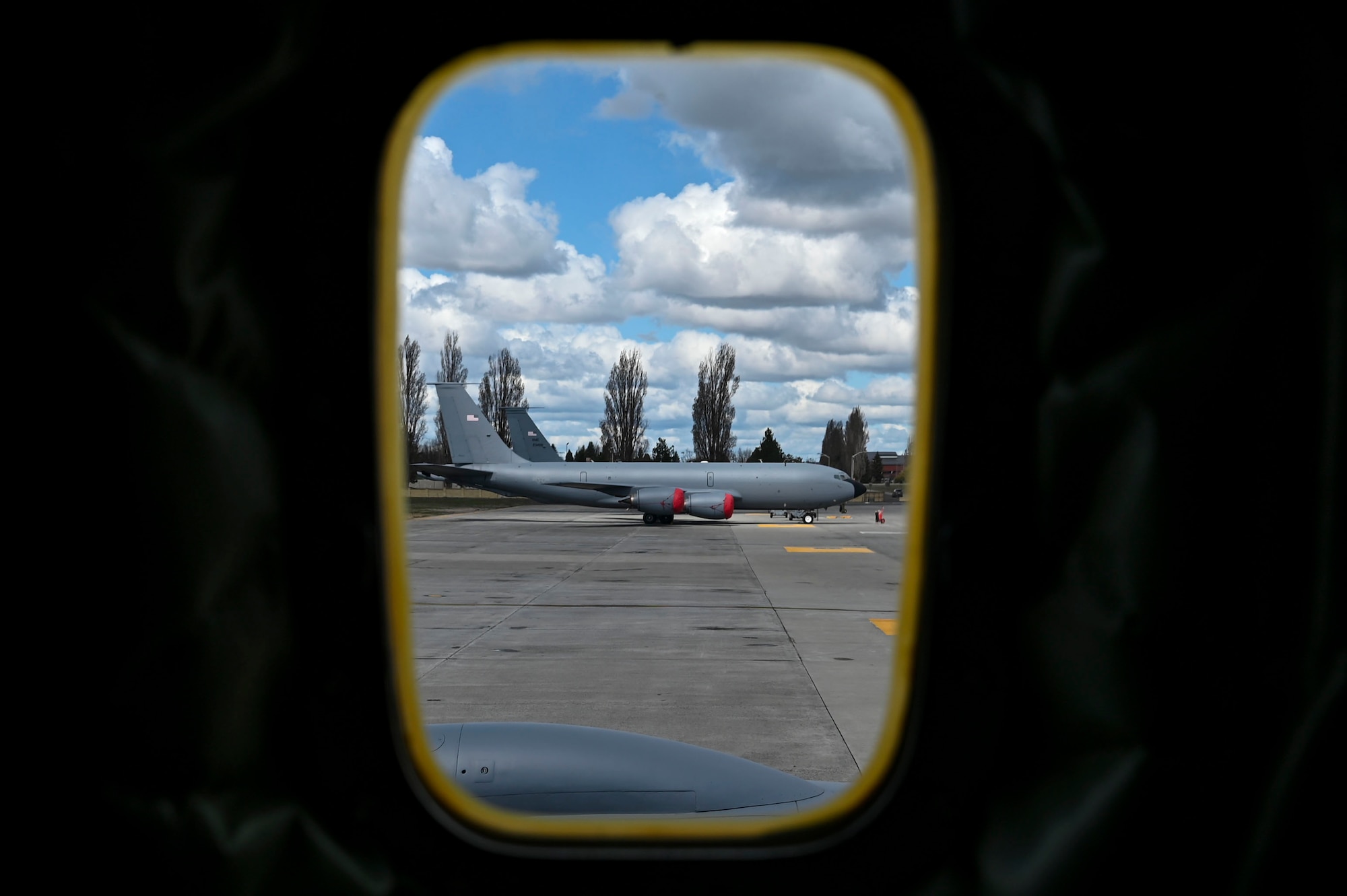 Aircraft shown from window of an aircraft