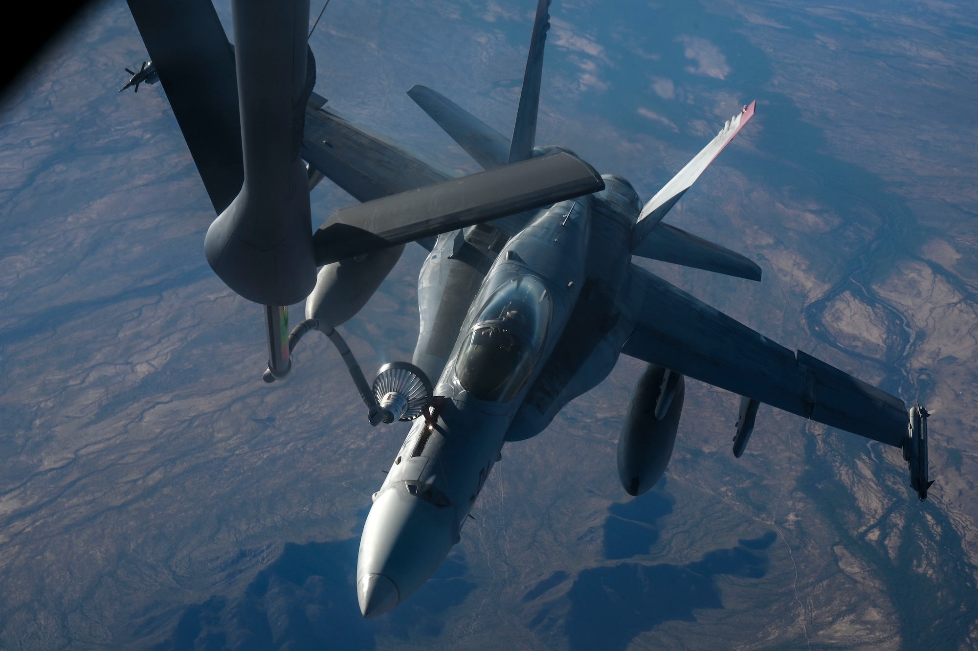 F/A-18 Hornet receives fuel aerially