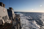 EASTERN ATLANTIC OCEAN (Jan. 22, 2022) The Arleigh Burke-class guided-missile destroyer USS Roosevelt (DDG 80) sails the Eastern Atlantic Ocean, Jan. 22, 2022.