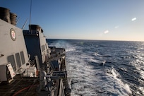 EASTERN ATLANTIC OCEAN (Jan. 22, 2022) The Arleigh Burke-class guided-missile destroyer USS Roosevelt (DDG 80) sails the Eastern Atlantic Ocean, Jan. 22, 2022.