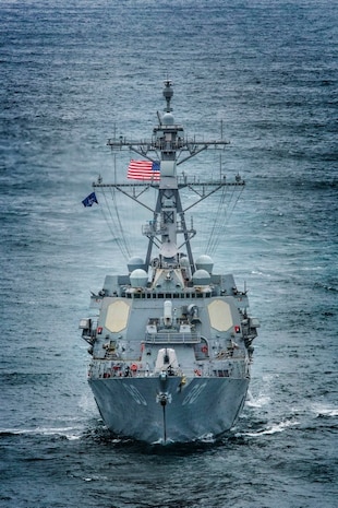 Arleigh Burke-class guided-missile destroyer USS Roosevelt (DDG 80) in the Artic Circle. Roosevelt, forward-deployed to Rota, Spain, on its first patrol in the U.S. 6th Fleet area of operations in support of regional allies and partners and U.S. national security interests in Europe and Africa.