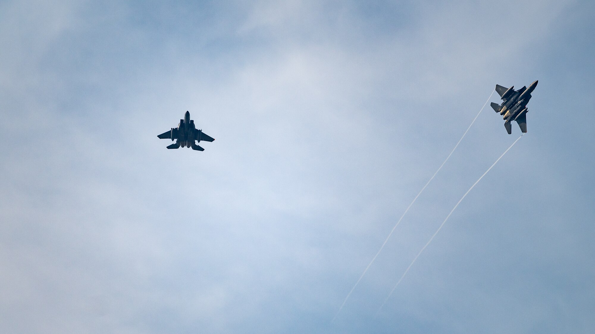 Two Republic of Korea Air Force F-15K Slam Eagles, assigned to the 11th Fighter Wing, arrive for Korea Flying Training 2024.