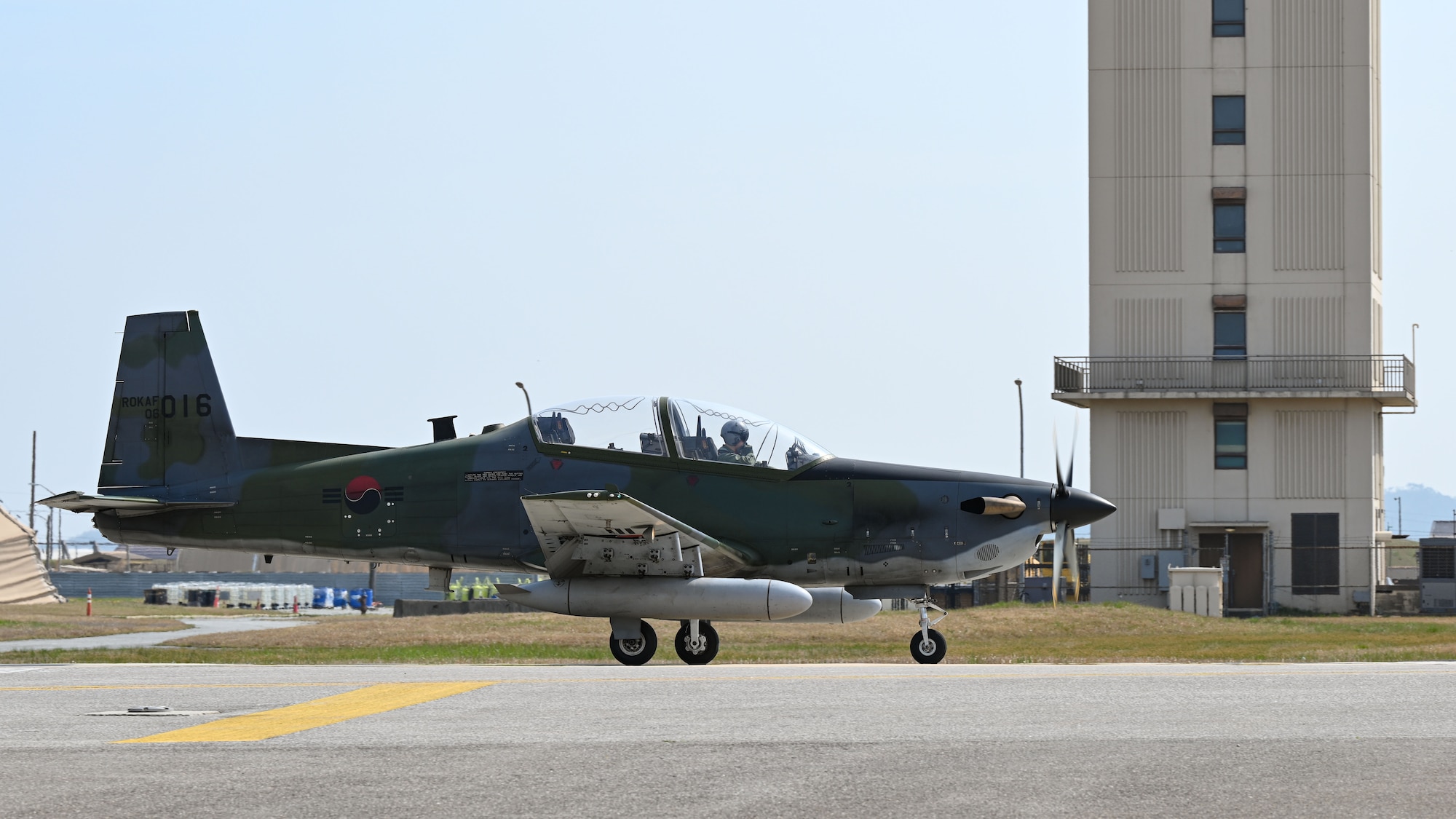 A Republic of Korea Air Force KA-1 Woongbi, assigned to the ROKAF 8th Fighter Wing, taxis down the flight line for Korea Flying Training 2024.