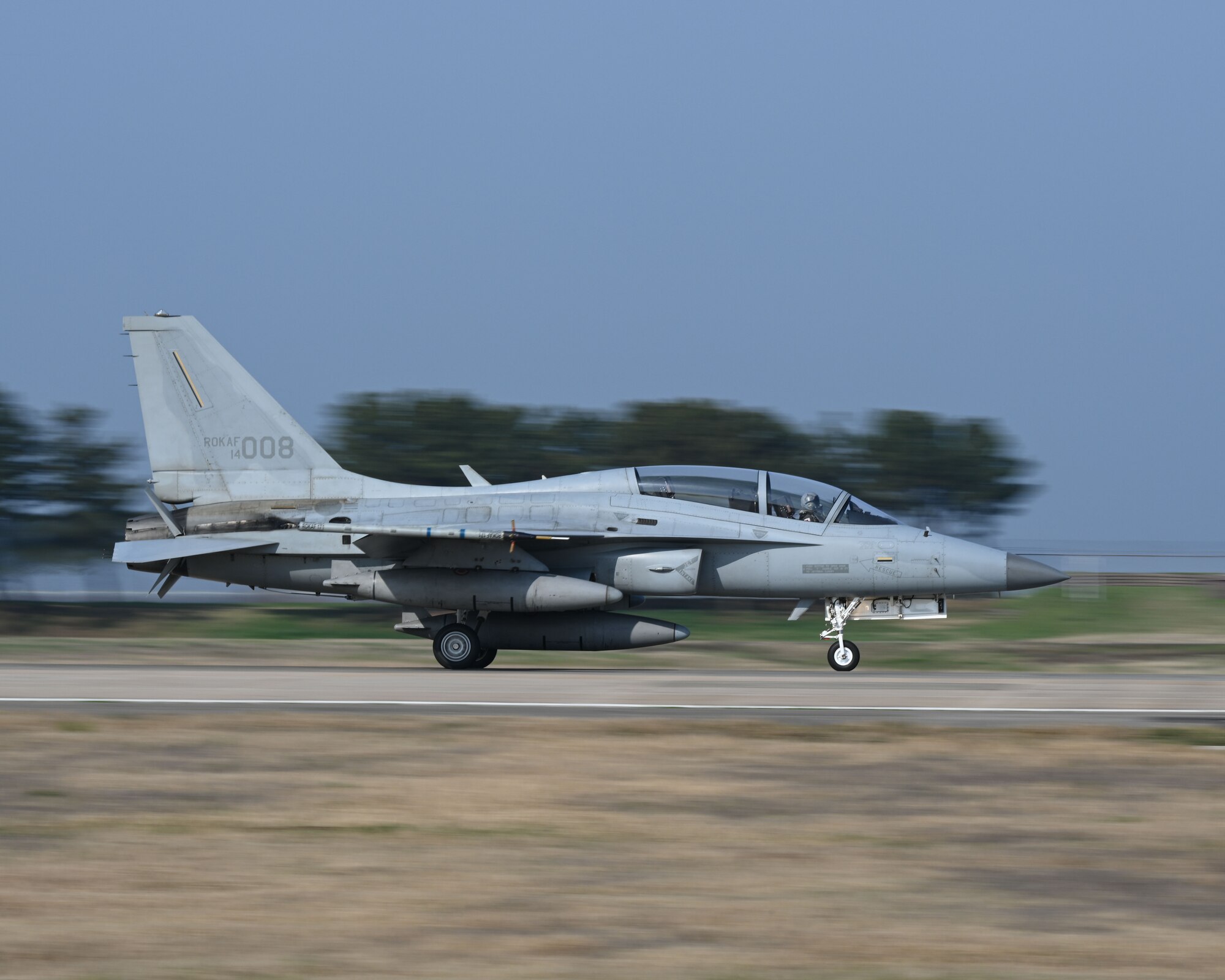 A Republic of Korea Air Force FA-50 Golden Eagle arrives for Korea Flying Training 2024.