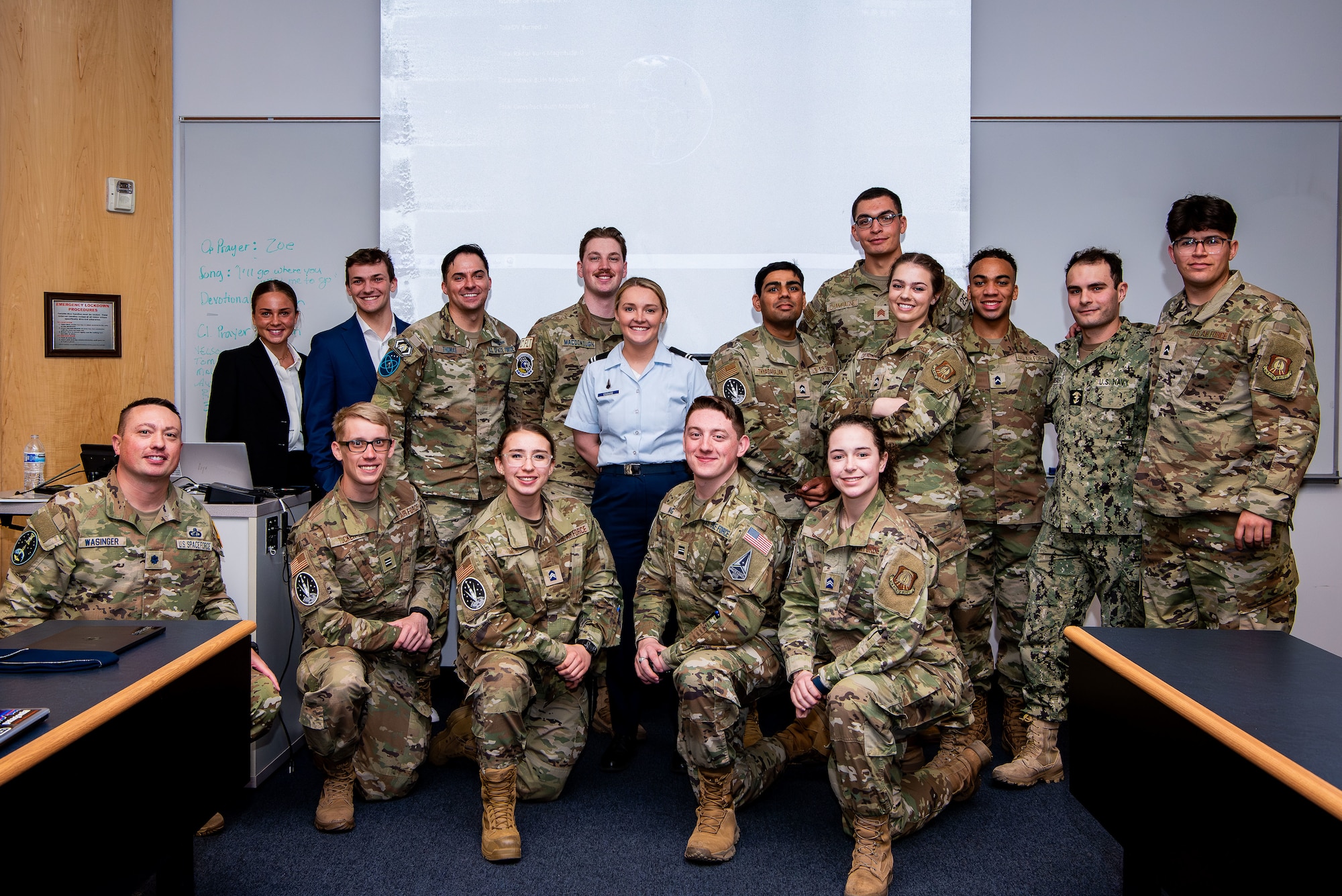 National i5 Space Student Leaders pose for a group photo at the U.S. Air Force Academy, in Colorado Springs, Colo., April 8, 2024. i5 Space is an undergraduate space-focused national student organization, created just a few years ago. As of today, i5 Space has roughly 1,100 students involved, 68 different ROTC units, and consisting of more than 100 universities. (U.S. Air Force photo by Justin Pacheco)