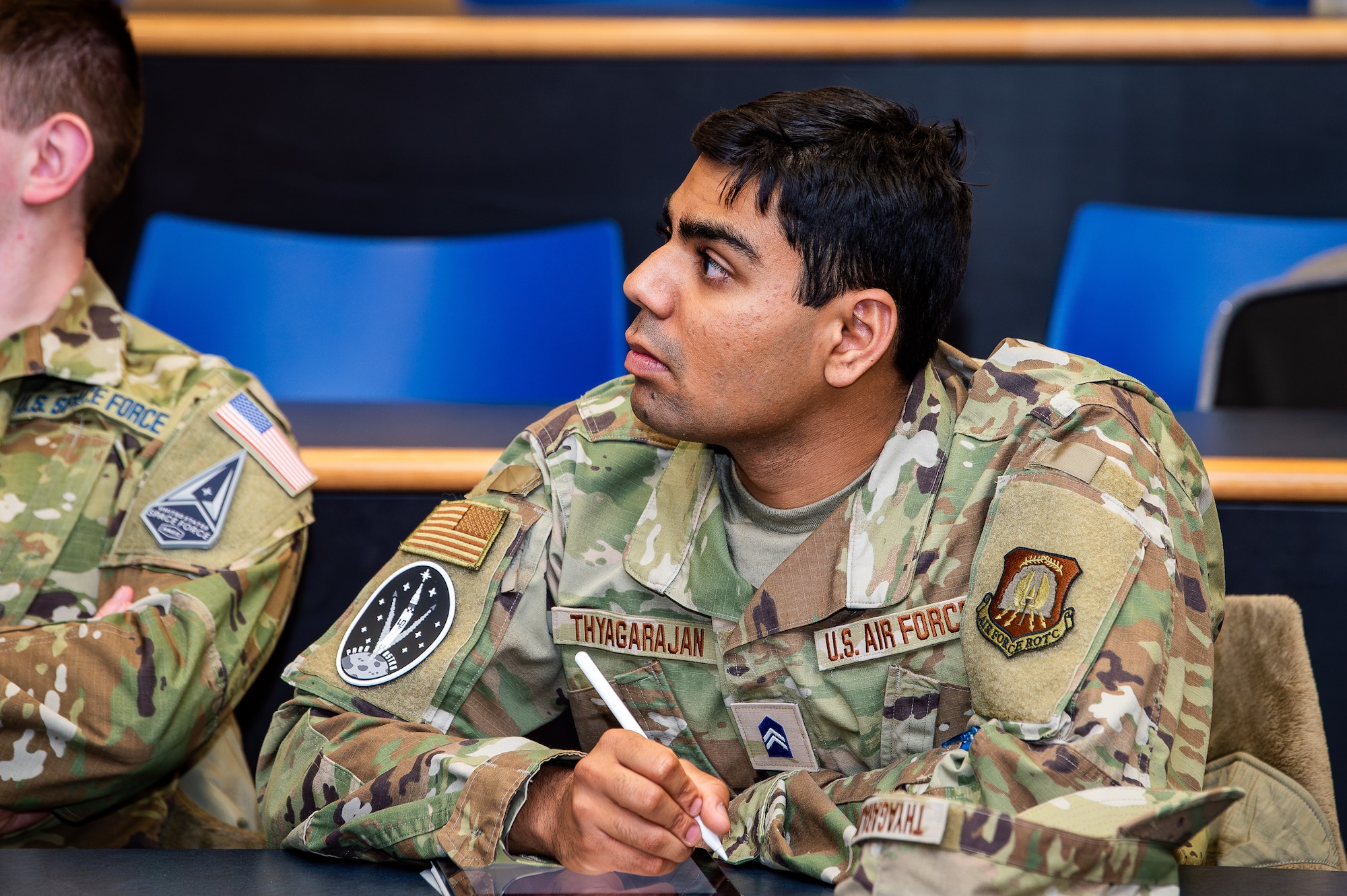 A National i5 Space Student Leader participates in an orbital dynamics academic session at the U.S. Air Force Academy, in Colorado Springs, Colo., April 8, 2024. i5 Space is an undergraduate space-focused national student organization, created just a few years ago. As of today, i5 Space has roughly 1,100 students involved, 68 different ROTC units, and consisting of more than 100 universities. (U.S. Air Force photo by Justin Pacheco)