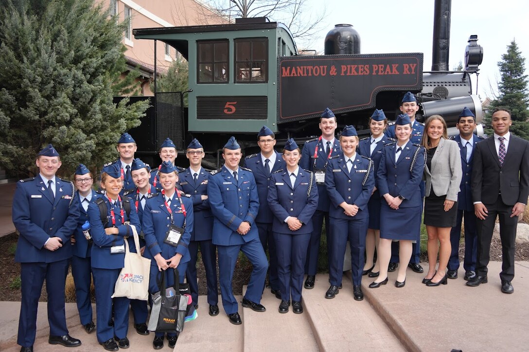 National i5 Space Student Leaders pose for a group photo during the 39th Space Symposium in Colorado Springs, Colo., April 9, 2024. i5 Space is an undergraduate space-focused national student organization, created just a few years ago.  As of today, i5 Space has roughly 1,100 students involved, 68 different ROTC units, and consisting of more than 100 universities. (Courtesy photo)