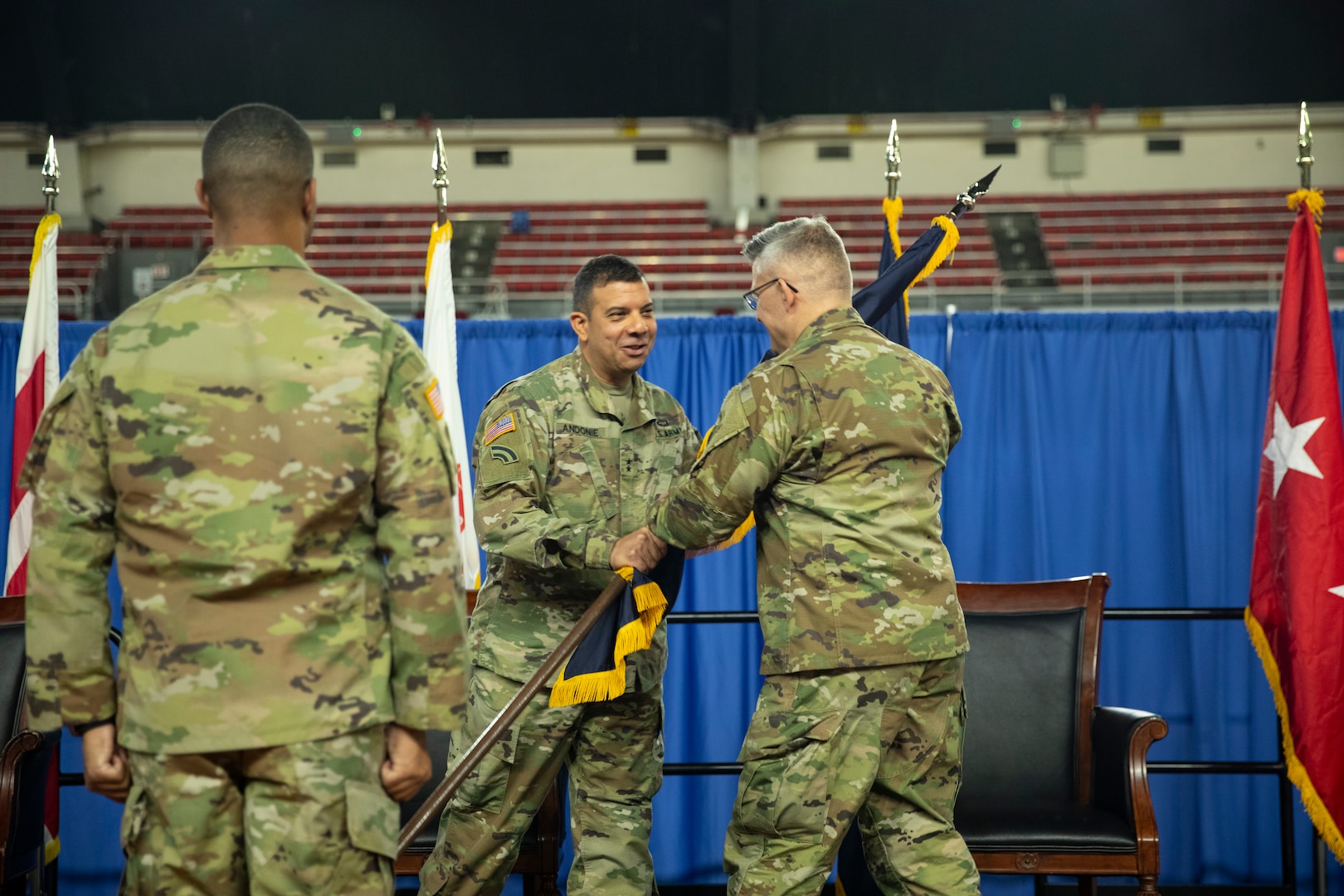 U.S. Army Brig. Gen. Leland L. Blanchard II relinquished command of the District of Columbia Army National Guard’s Land Component Command to Brig. Gen. Craig M. Maceri during a change of command ceremony April 13 at the D.C. Armory. The ceremony, steeped in military tradition and protocol, featured the traditional passing of the unit colors symbolizing the transfer of authority from one commander to another.