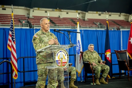 U.S. Army Brig. Gen. Leland L. Blanchard II relinquished command of the District of Columbia Army National Guard’s Land Component Command to Brig. Gen. Craig M. Maceri during a change of command ceremony April 13 at the D.C. Armory. The ceremony, steeped in military tradition and protocol, featured the traditional passing of the unit colors symbolizing the transfer of authority from one commander to another.