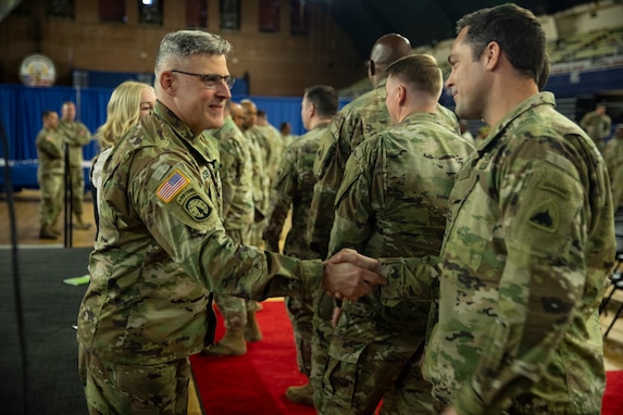 U.S. Army Brig. Gen. Leland L. Blanchard II relinquished command of the District of Columbia Army National Guard’s Land Component Command to Brig. Gen. Craig M. Maceri during a change of command ceremony April 13 at the D.C. Armory. The ceremony, steeped in military tradition and protocol, featured the traditional passing of the unit colors symbolizing the transfer of authority from one commander to another.