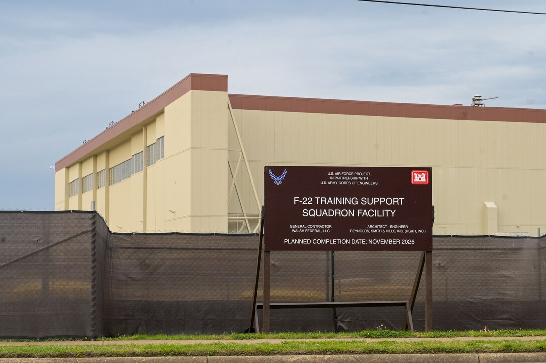 The F-22A Raptor Training Support Squadron Facility is about to undergo construction at Joint Base Langley-Eustis, Virginia, April 10, 2024. The $45.1 million F-22A Raptor TRSS-F will add an additional eight simulators to JBLE, with a total of 12 for pilots in training to utilize in May 2027. (U.S. Air Force photo by Airman 1st Class Adisen Smith)