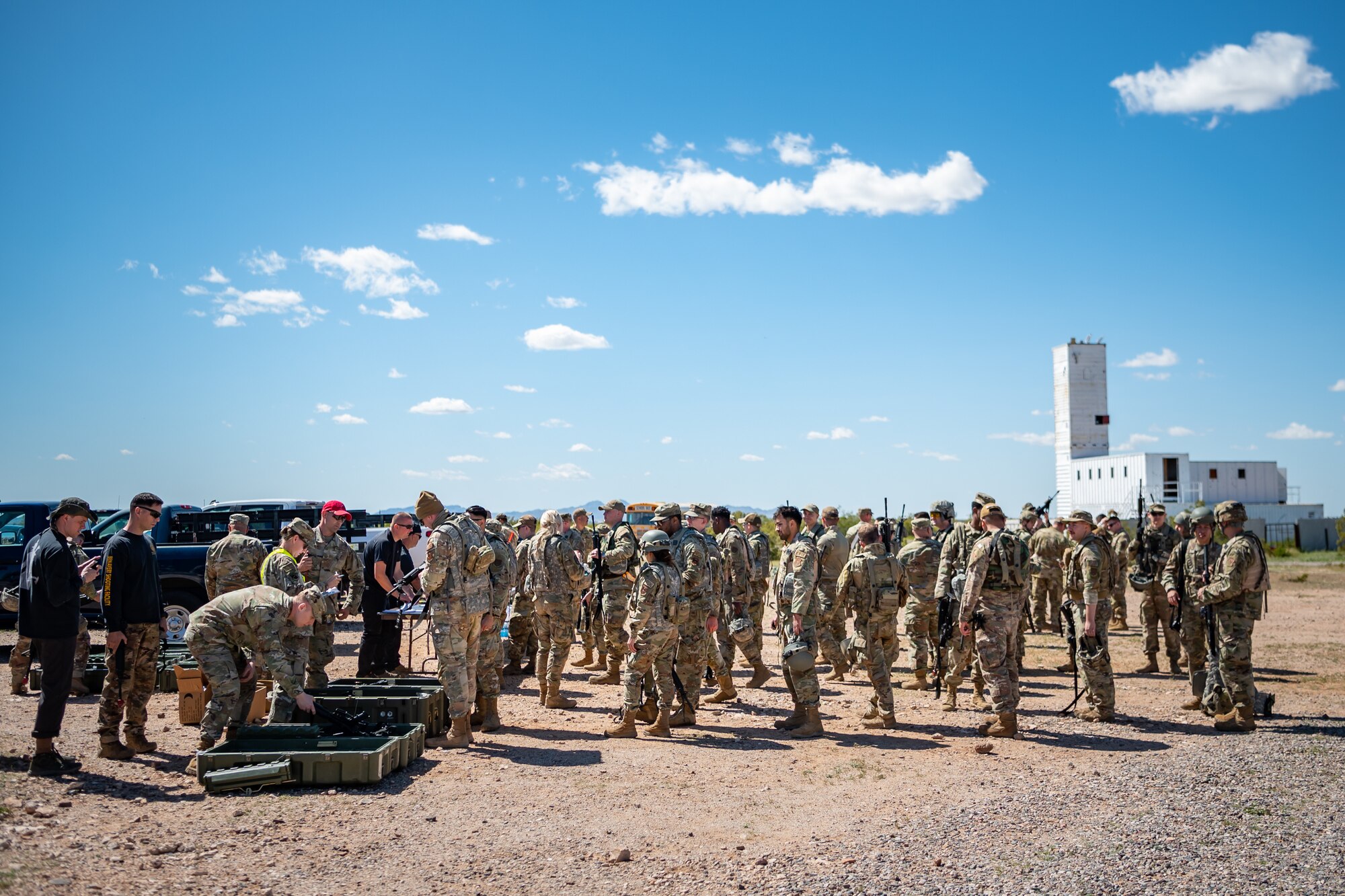 More than 75 Reserve Citizen Airmen of the 944th Fighter Wing, along with 10 Airmen from the 56th Fighter Wing, conducted ‘Ready Airmen Training’ during what was dubbed “Field Training Exercise Desert Anvil”, the first of its kind hosted by the 944th Mission Support Group with the 944th Aeromedical Staging Squadron at Florence Military Reservation in Florence, Ariz., Apr. 5-6, 2024. The mission of this training was for Airmen to transcend the boundaries of their usual roles and embrace the unpredictability of combat through a rigorous training regimen designed to mirror the complexities of modern warfare. (U.S. Air Force photo by Tech. Sgt. Tyler J. Bolken)