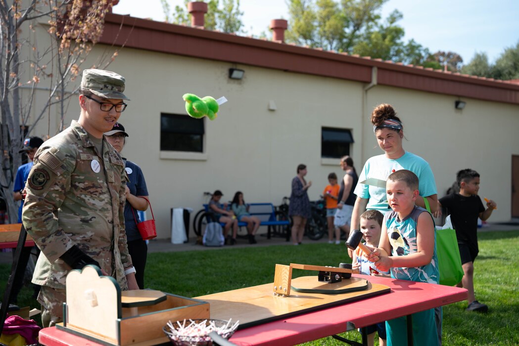 a military child plays a game