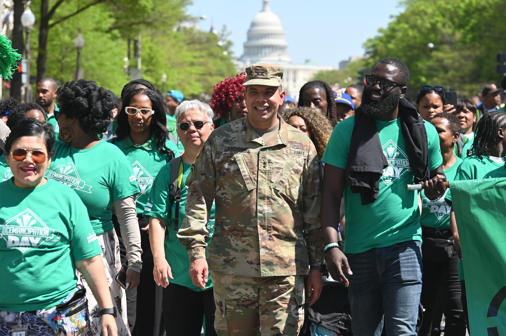 Maj. Gen. John C. Andonie, Commanding General (interim), D.C. National Guard, and the 257th Army Band joined Mayor Muriel Bowser for the 2024 Emancipation Day Parade and concert.  The event which commemorates the end of slavery is organized by the Mayor's Office of Community Affairs (MOCA).  On April 16, 1862, President Abraham Lincoln signed the District of Columbia Compensated Emancipation Act, ending slavery in the District of Columbia.  Passage of the law came over 8 months before President Lincoln issued his Emancipation Proclamation.