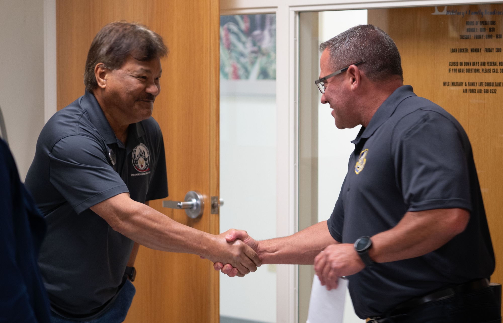 Staff members of the Military and Family Readiness Center meet with Pacific Air Forces’ team spouses at Andersen Air Force Base, Guam, April 12, 2024.  Together, they discuss recent successes and ongoing challenges with the programs and more. (U.S. Air Force photo by Airman 1st Class Audree Campbell)