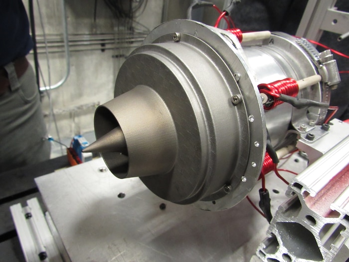 Display model of a turbine engine project from last year’s Aerospace Propulsion Outreach Program, or APOP, symposium, April 13, 2023. APOP will hold its annual poster session at the National Museum of the United States Air Force in Dayton, Ohio, April 19, 2024, from noon to 3 p.m. APOP is a partnered outreach program for young engineers entering the workforce that offers opportunities to work with Air Force engineers. (U.S. Air Force photo)