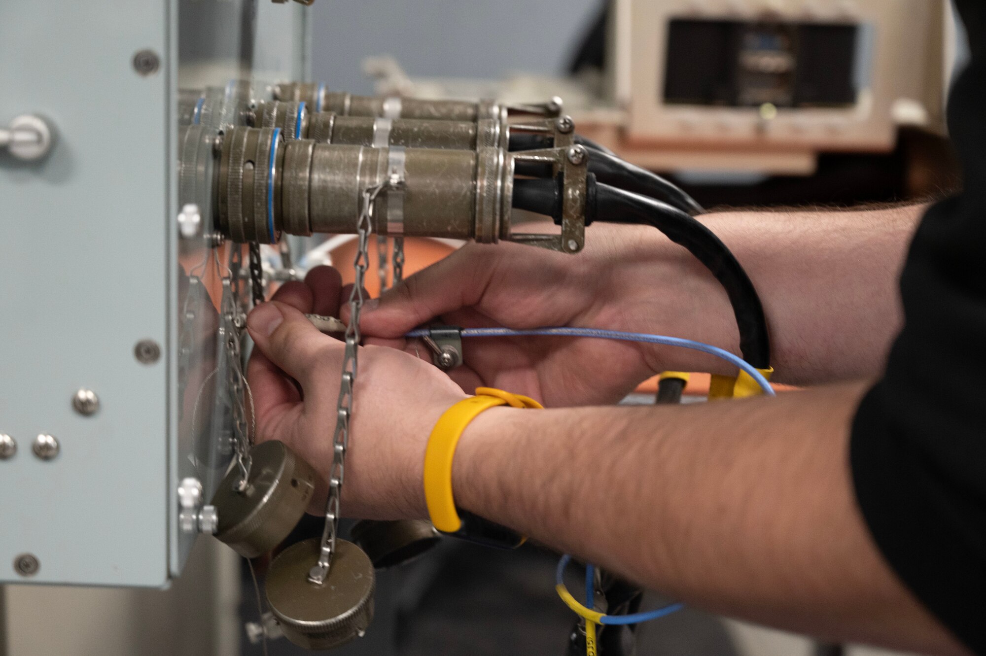 Airmen from the 62d Maintenance Squadron conduct rigorous testing to maximize the efficiency of components of the C-17 Globemaster III aircraft. By utilizing the squadron's interface test adapters, faulty electrical components are systematically diagnosed to pinpoint specific issues. These adapters, linked to computer systems, provide detailed diagnostic information to Airmen, guiding them in the precise identification and resolution of each component's malfunction. This process ensures optimal aircraft performance, vital for executing today's global airlift missions.