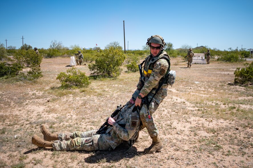 More than 75 Reserve Citizen Airmen of the 944th Fighter Wing, along with 10 Airmen from the 56th Fighter Wing, conducted ‘Ready Airmen Training’ during what was dubbed “Field Training Exercise Desert Anvil”, the first of its kind hosted by the 944th Mission Support Group with the 944th Aeromedical Staging Squadron at Florence Military Reservation in Florence, Ariz., Apr. 5-6, 2024. The mission of this training was for Airmen to transcend the boundaries of their usual roles and embrace the unpredictability of combat through a rigorous training regimen designed to mirror the complexities of modern warfare. (U.S. Air Force photo by Tech. Sgt. Tyler J. Bolken)
