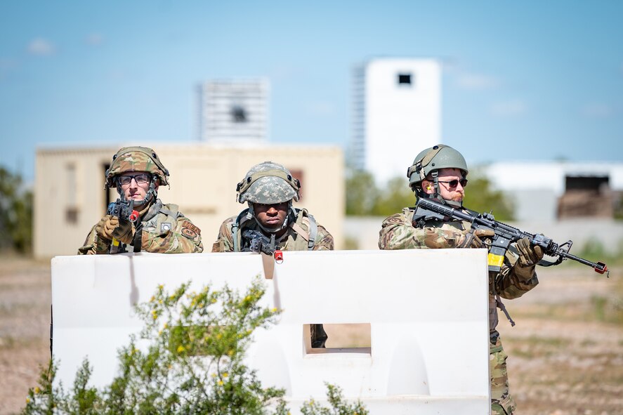 More than 75 Reserve Citizen Airmen of the 944th Fighter Wing, along with 10 Airmen from the 56th Fighter Wing, conducted ‘Ready Airmen Training’ during what was dubbed “Field Training Exercise Desert Anvil”, the first of its kind hosted by the 944th Mission Support Group with the 944th Aeromedical Staging Squadron at Florence Military Reservation in Florence, Ariz., Apr. 5-6, 2024. The mission of this training was for Airmen to transcend the boundaries of their usual roles and embrace the unpredictability of combat through a rigorous training regimen designed to mirror the complexities of modern warfare. (U.S. Air Force photo by Tech. Sgt. Tyler J. Bolken)