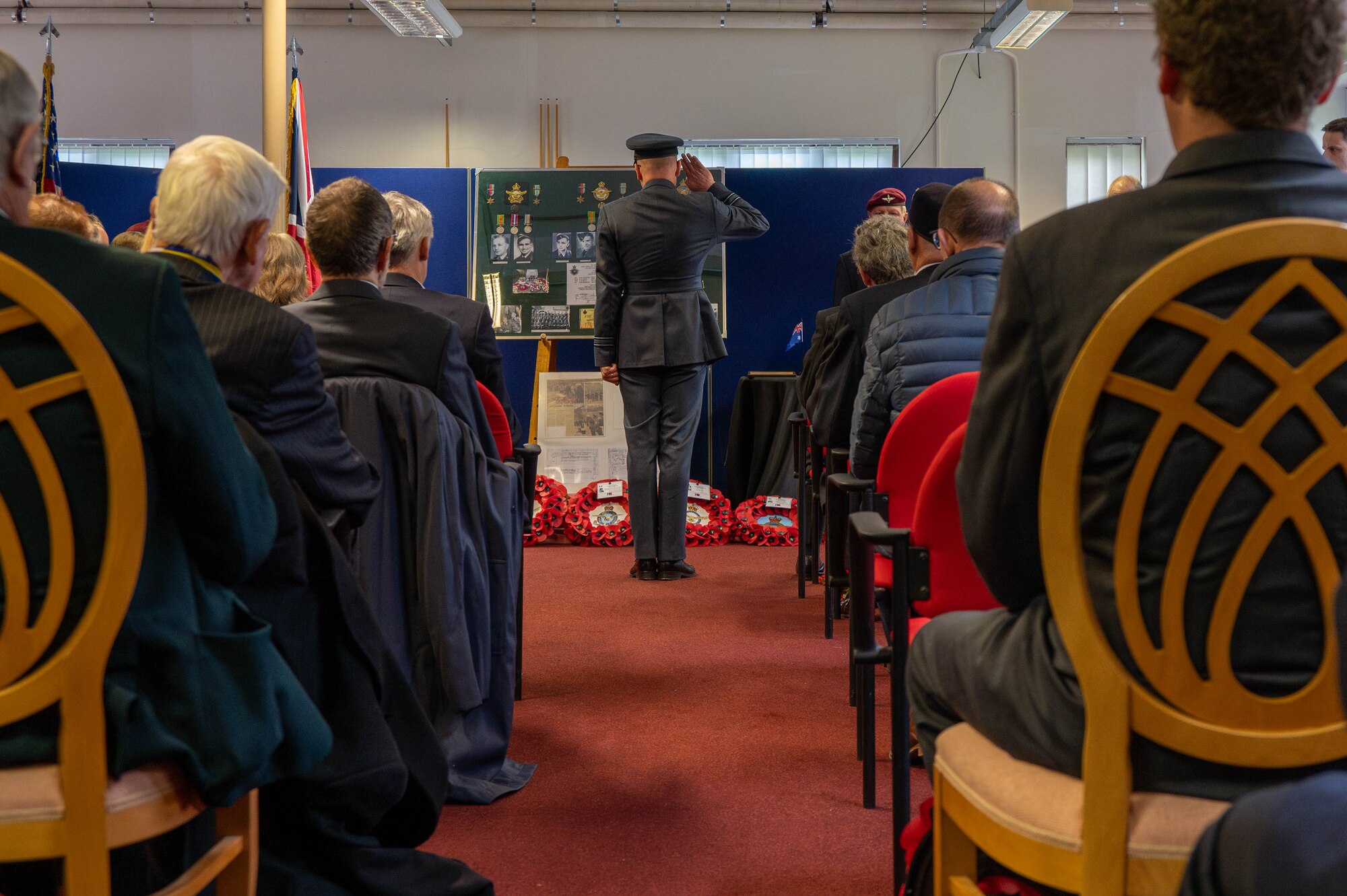 Members of the 501st Combat Support Wing and the local community gather for a memorial service at RAF Welford.
