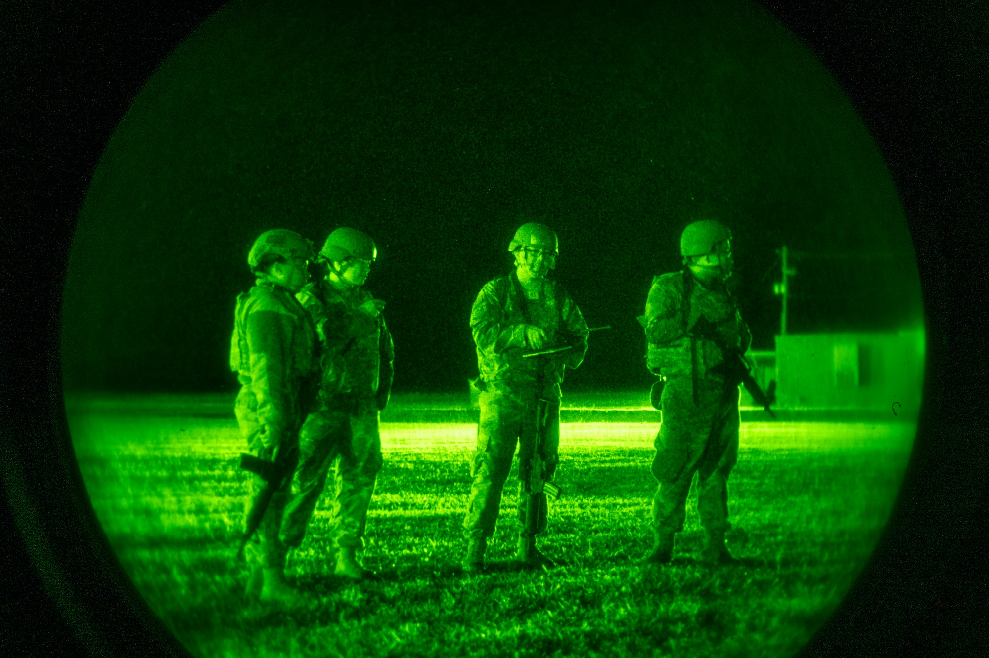 U.S. Air Force Airmen assigned to the 23rd Wing stand guard during Exercise Ready Tiger 24-1 at Avon Park Air Force Range, Florida, April 11, 2024. Pararescuemen are highly trained special-warfare operators able to recover personnel and provide aid in any condition. Built upon Air Combat Command's directive to assert air power in contested environments, Exercise Ready Tiger 24-1 aims to test and enhance the 23rd Wing’s proficiency in executing Lead Wing and Expeditionary Air Base concepts through Agile Combat Employment and command and control operations. (U.S. Air Force photo by Airman 1st Class Leonid Soubbotine)