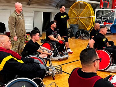 Col. Roy Walker visits Soldiers at the 2024 Wheelchair Rugby Camp at Ft. Belvoir.
