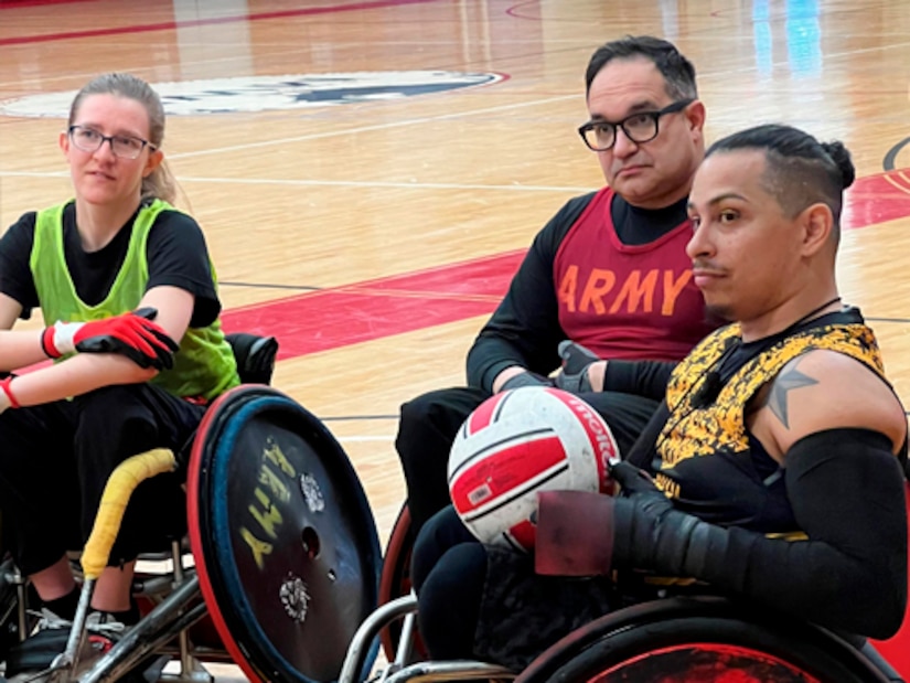 Coach Joel Rodriguez takes questions about a recent drill at the 2024 Wheelchair Rugby Camp.